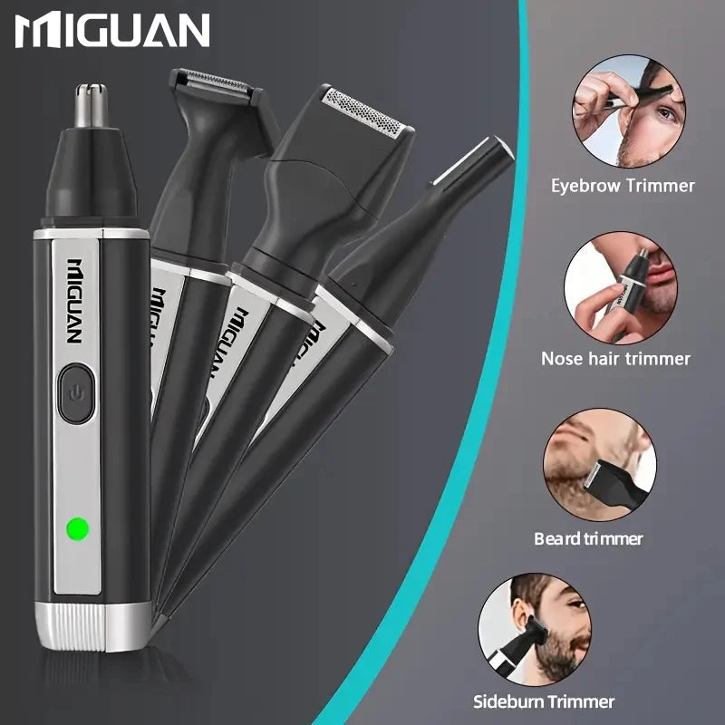 4-in-1 Professional Grooming Kit, USB Rechargeable Nose & Ear Hair Trimmer, Beard and Eyebrow Razor, Men'S Personal Care Tools