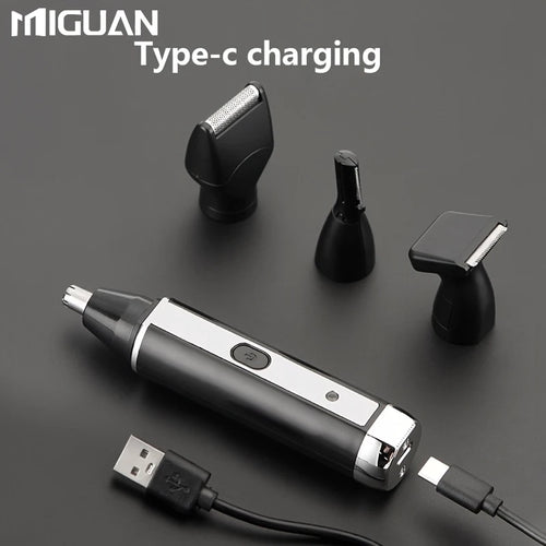 4-in-1 Professional Grooming Kit, USB Rechargeable Nose & Ear Hair Trimmer, Beard and Eyebrow Razor, Men'S Personal Care Tools