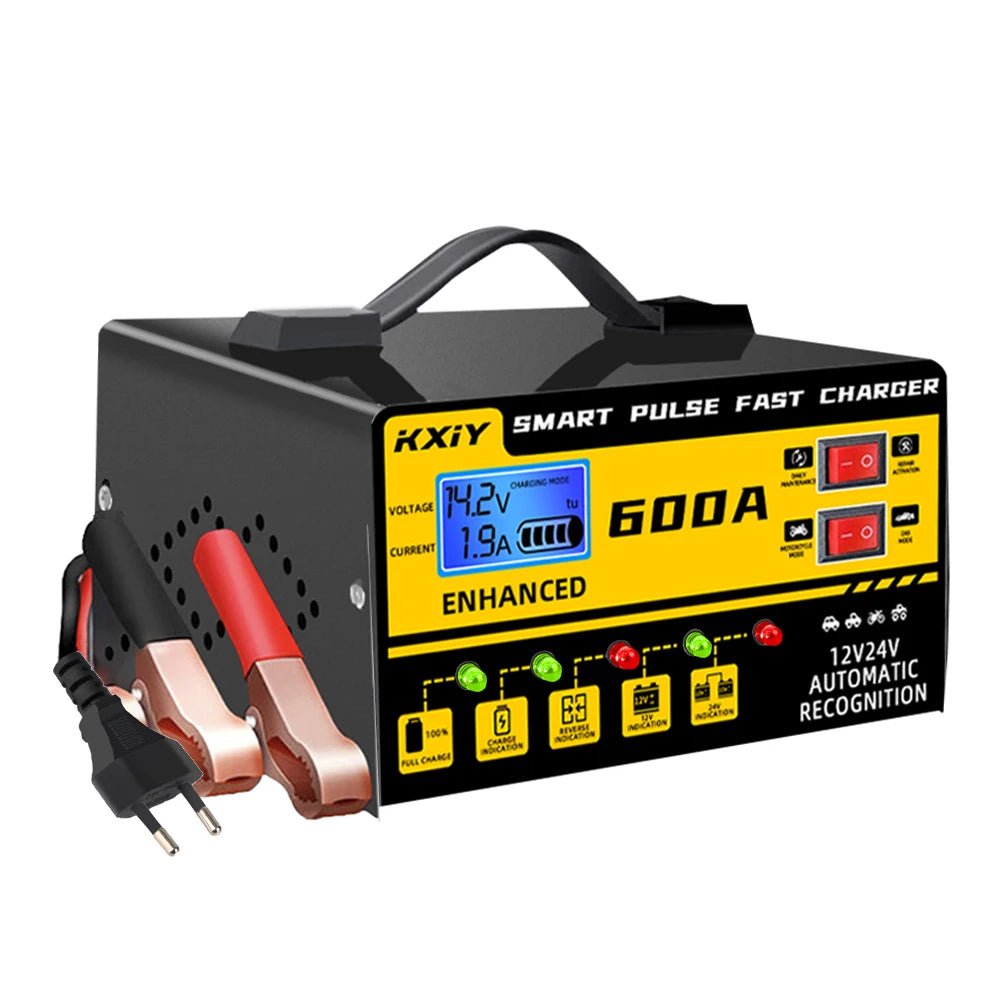 Car RV Truck Trailer Intelligent Smart Battery Charger Voltage Temperature Detection Pulse Repair 12V 24V 600A Multifunctional