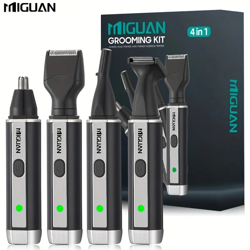 4-in-1 Professional Grooming Kit, USB Rechargeable Nose & Ear Hair Trimmer, Beard and Eyebrow Razor, Men'S Personal Care Tools